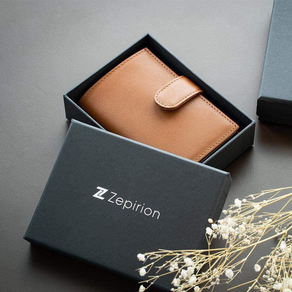 Zepirion アルミ＆牛本革 スライド式 ミニ財布 ブラウン（ナッパレザー 